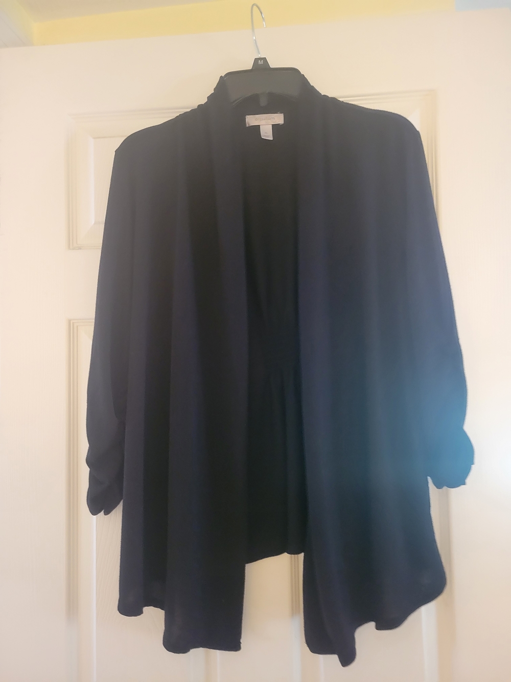 Dressbarn Black Open-Front Draped Cardigan